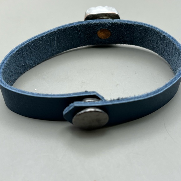 Elegant Soft Blue Leather Artisan Bracelet with Sterling Silver Accents - Picture 3 of 5